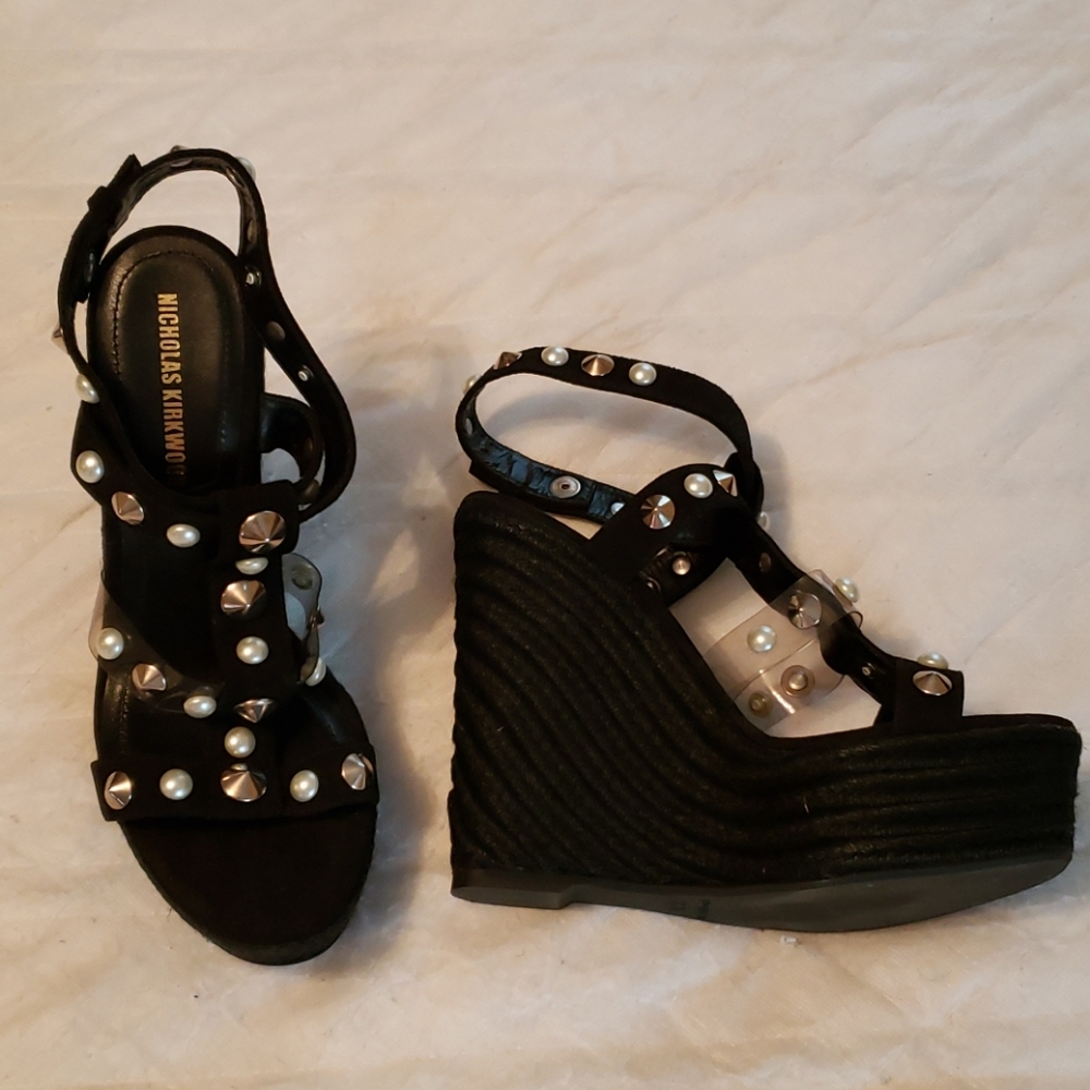 Nicholas Kirkwood black studded wedge shoes 37 1/2